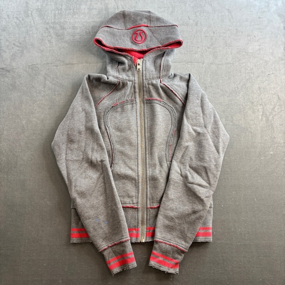 Lululemon Scuba Hoodie Gray Pink Full Zip Athletic Jacket Women's Size 8